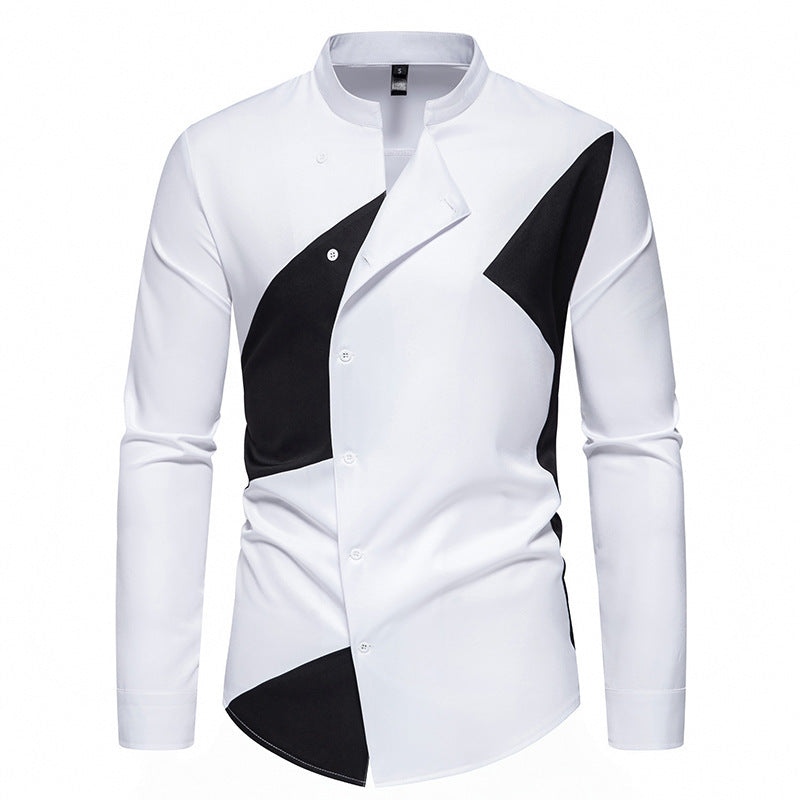 Herren modisches Designerhemd mit asymmetrischem Schnitt und innovativem Knopfdesign Echoarchiv