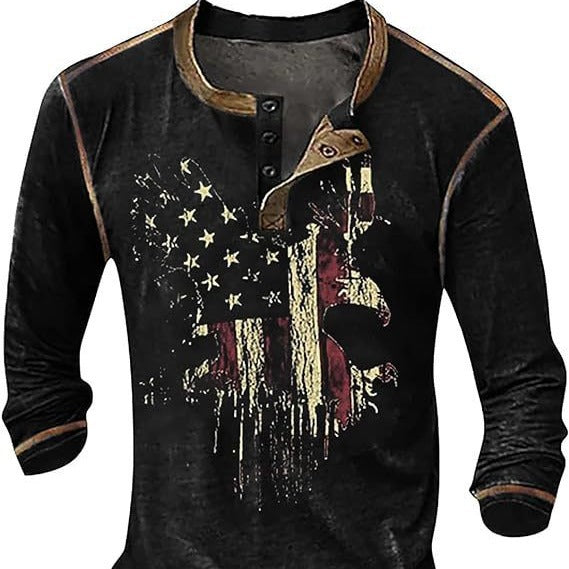 Herren Langarmshirt mit künstlerischem Grafikdruck und praktischem Knopfverschluss Echoarchiv