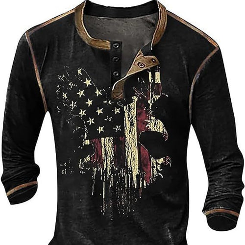 Herren Langarmshirt mit künstlerischem Grafikdruck und praktischem Knopfverschluss Echoarchiv