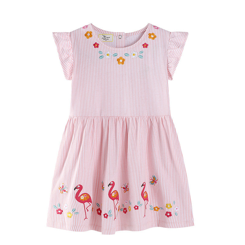 Mädchen Sommerkleid mit floralem Design und verspielten Flamingo-Applikationen Echo Archiv