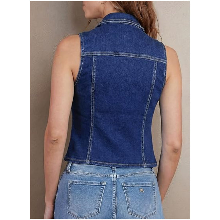 Damen Taillierte Jeansweste mit spitzem Saum und Knopfleiste Echoarchiv