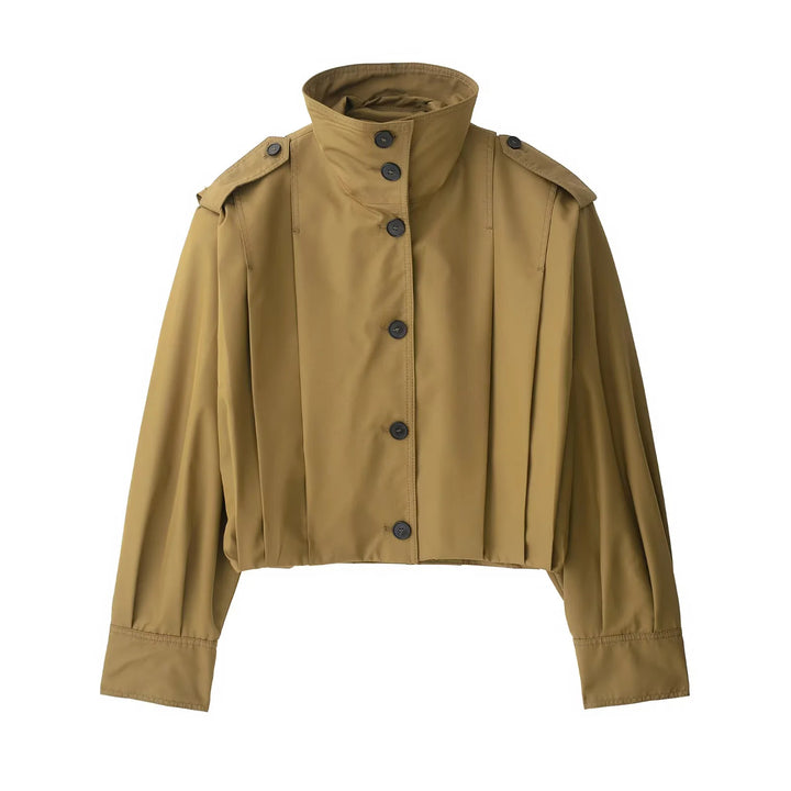 Damen kastiges Cropped-Trenchcape mit überschnittenen Schultern und dekorativen Epauletten – Célinea