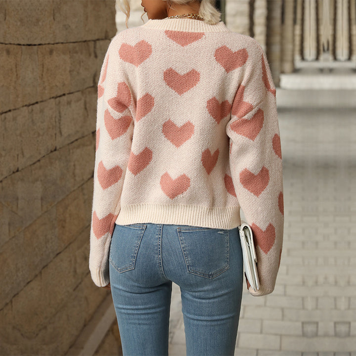 Damen Oversize-Pullover mit Herzjacquard und Rundhalsausschnitt – Mavelle