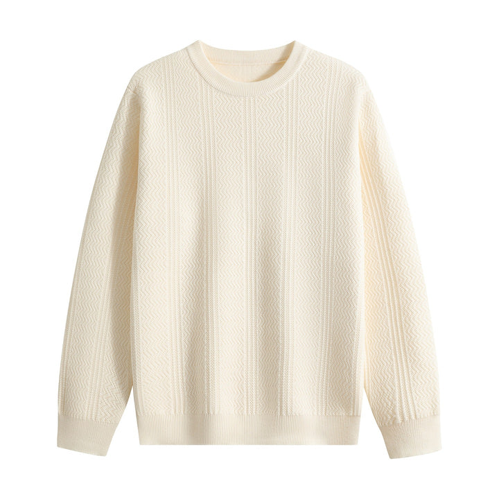 Unisex Strukturierter Rundhals-Strickpullover mit Ajourmuster Echoarchiv