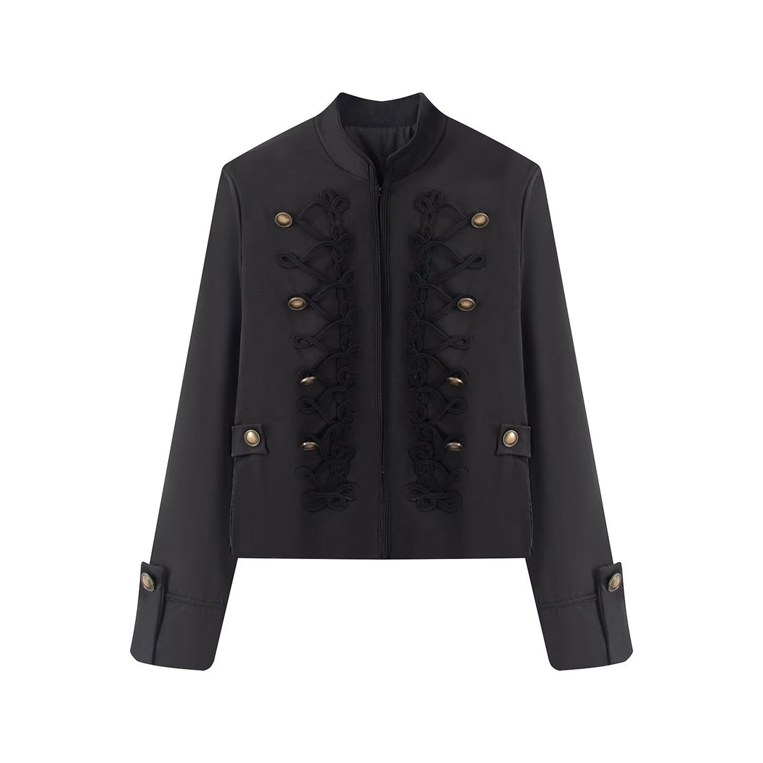 Damen Kurzjacke im Militärestil mit Stehkragen Kordverzierung und Zierknöpfen Echo Archiv