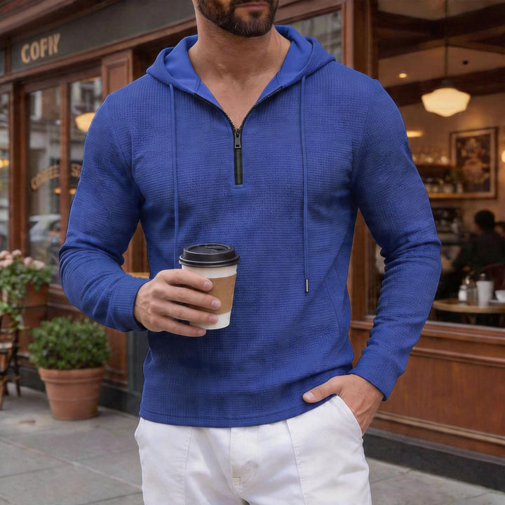 Herren texturierter Halbzip-Kapuzenpullover in Slim Fit – Cavarno