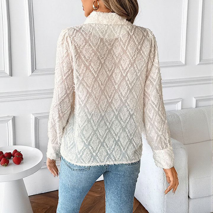 Damen Texturierte Chiffon-Bluse mit Reverskragen und Strukturmuster Echoarchiv