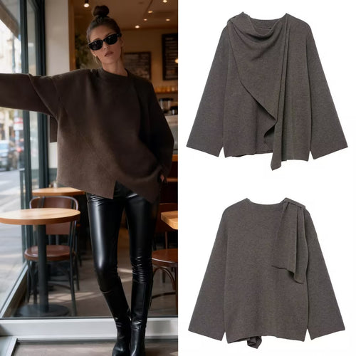 Damen Drapierter Oversize-Cardigan mit Kapuzenkragen und weitem Ärmel Echo Archiv