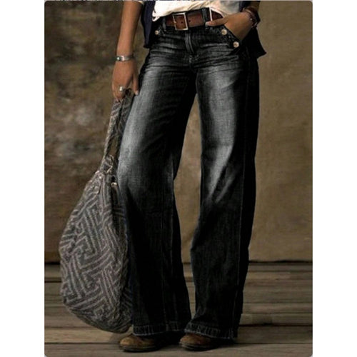 Damen Weite Vintage-Jeanshose mit hoher Taille und Used‑Waschung Echo Archiv