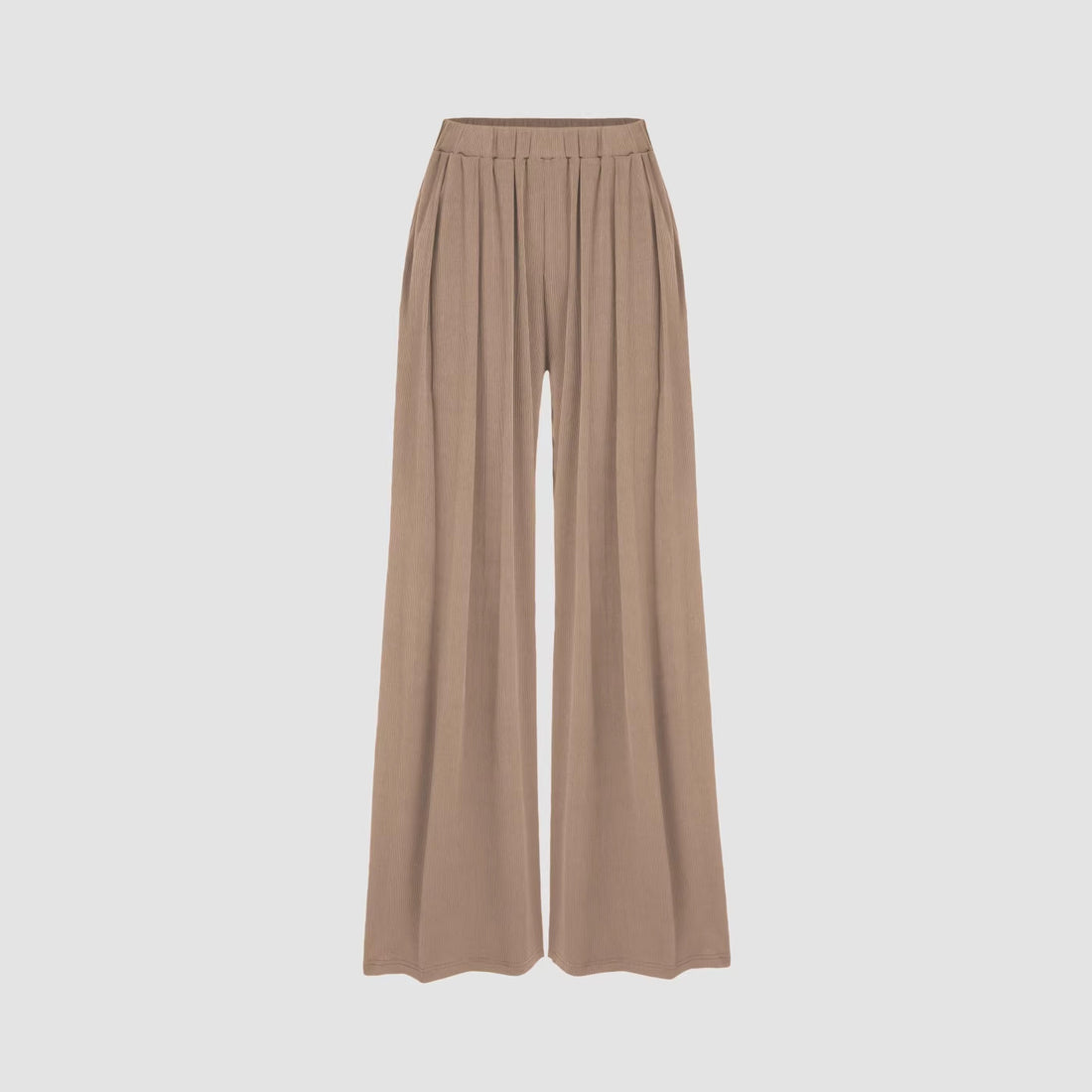 Damen Weite Palazzo-Strickhose mit hohem Elastikbund und feiner Rippstruktur – Avélisse