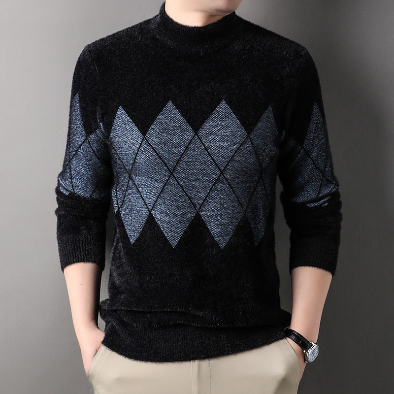 Herren eleganter Rollkragenpullover mit modernen Rautenmuster Echoarchiv