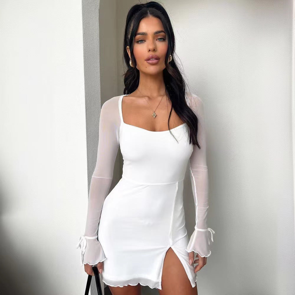 Damen Minikleid mit transparenten Ärmeln und seitlichem Schlitz Echo Archiv