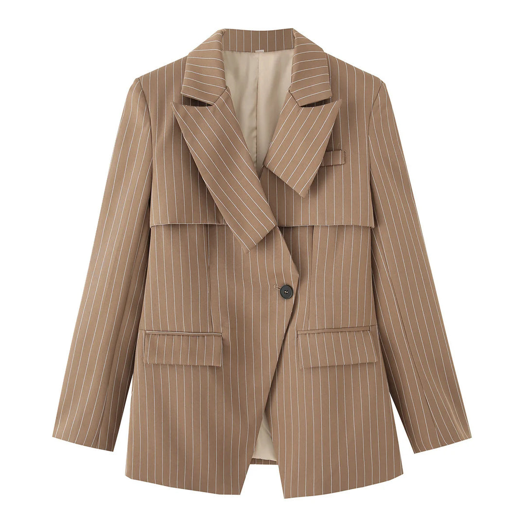 Damen nan gestreifter Oversize-Blazer mit asymmetrischer Schalkragen-Überlagerung und Pattentaschen Echo Archiv