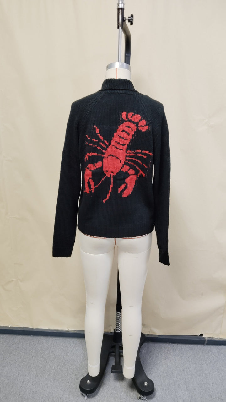 Damen Grobstrick Rollkragenpullover mit Hummer-Intarsie und lässiger Oversize-Passform Echoarchiv
