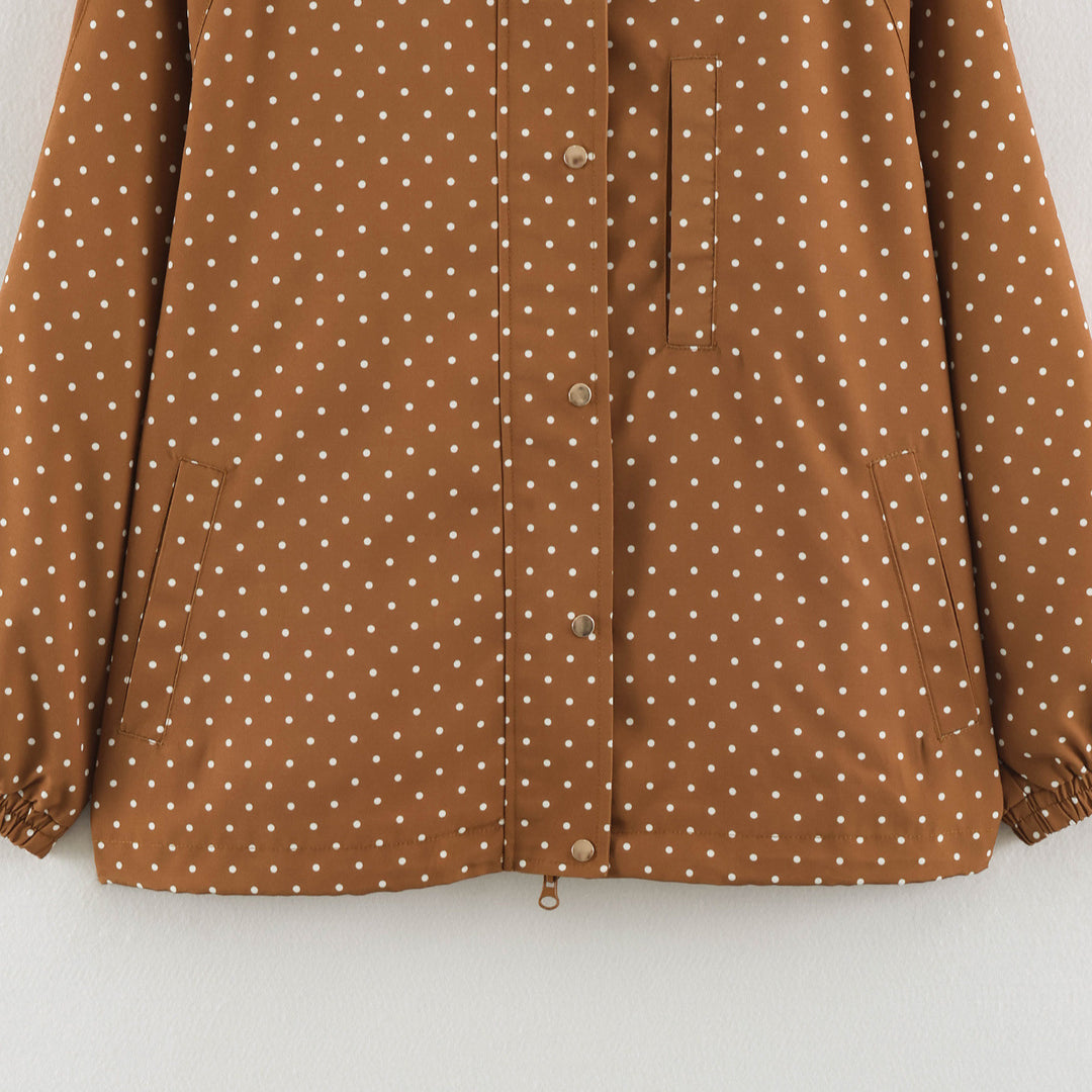 Damen Leichte wasserabweisende Kapuzenjacke mit Tupfenmuster und Druckknopfleiste Echoarchiv
