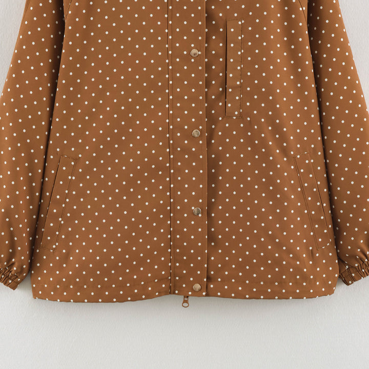 Damen Leichte wasserabweisende Kapuzenjacke mit Tupfenmuster und Druckknopfleiste Echoarchiv