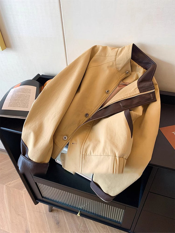 Damen Harrington-Jacke mit Lederbesatz und verdecktem Reißverschluss Echo Archiv