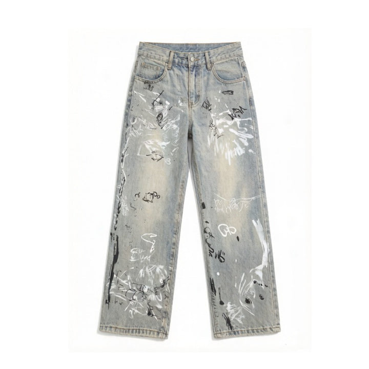 Damen Modische Ripped Skinny Jeans mit kreativen Grafiken Echoarchiv