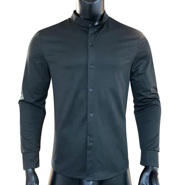 Herren Slim-Fit Langarmhemd mit Stehkragen und elastischem Jersey Echoarchiv
