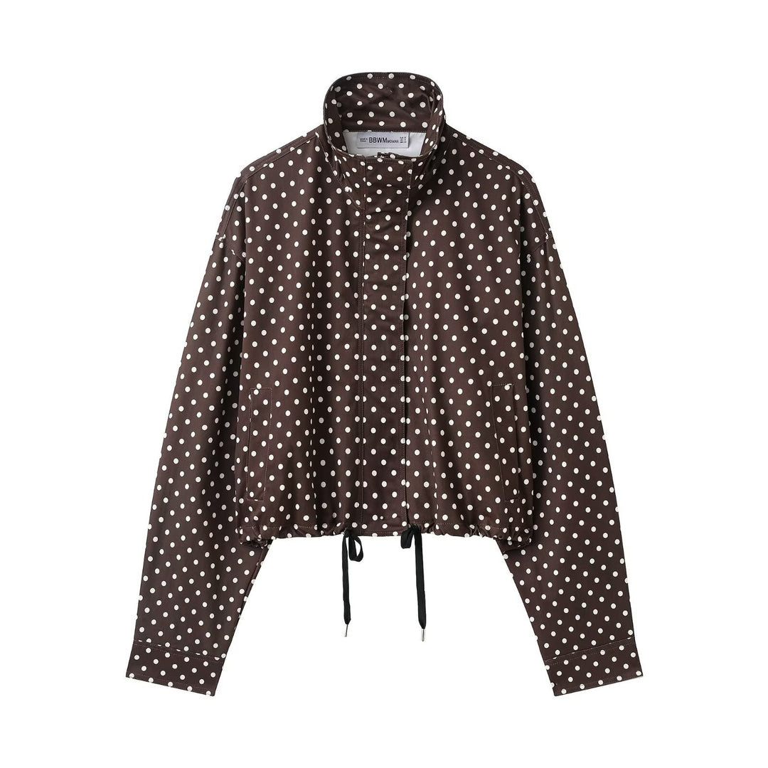 Damen Cropped-Übergangsjacke mit Polka-Dot, hohem Funnelkragen und Tunnelzug Echoarchiv