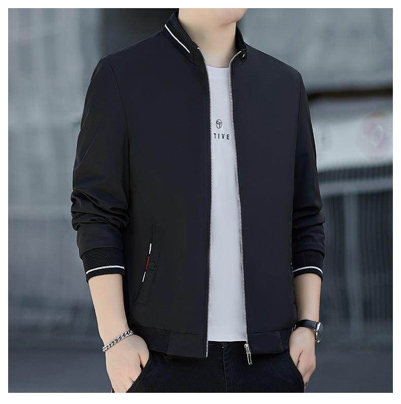 Herren Minimalistische Softshell-Bomberjacke mit Stehkragen und Kontraststreifen-Bündchen Echo Archiv