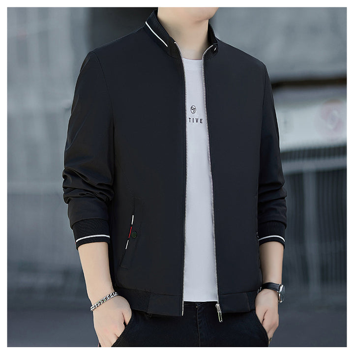 Herren Minimalistische Softshell-Bomberjacke mit Stehkragen und Kontraststreifen-Bündchen Echo Archiv