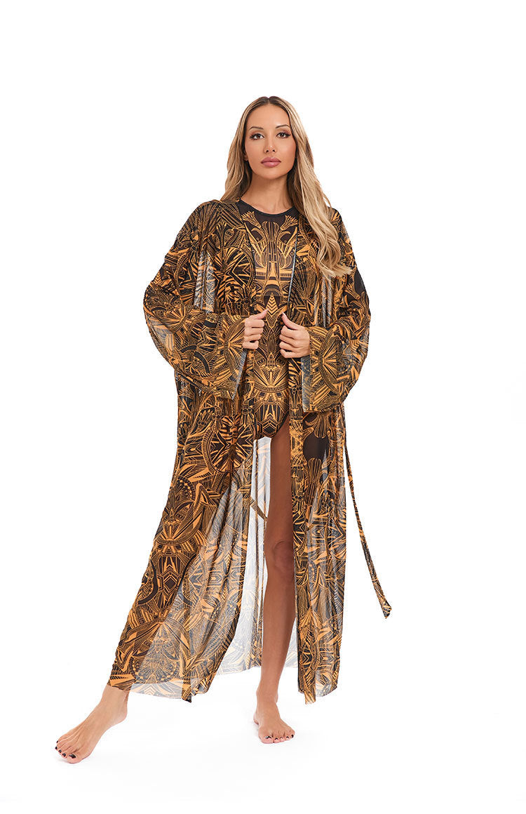 Damen eleganter transparenter Strandkimono mit floralem Design Echo Archiv