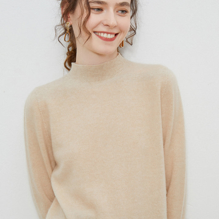 Damen weicher Feinstrick-Mockneckpullover mit Angora‑Look und legerer Silhouette Echoarchiv