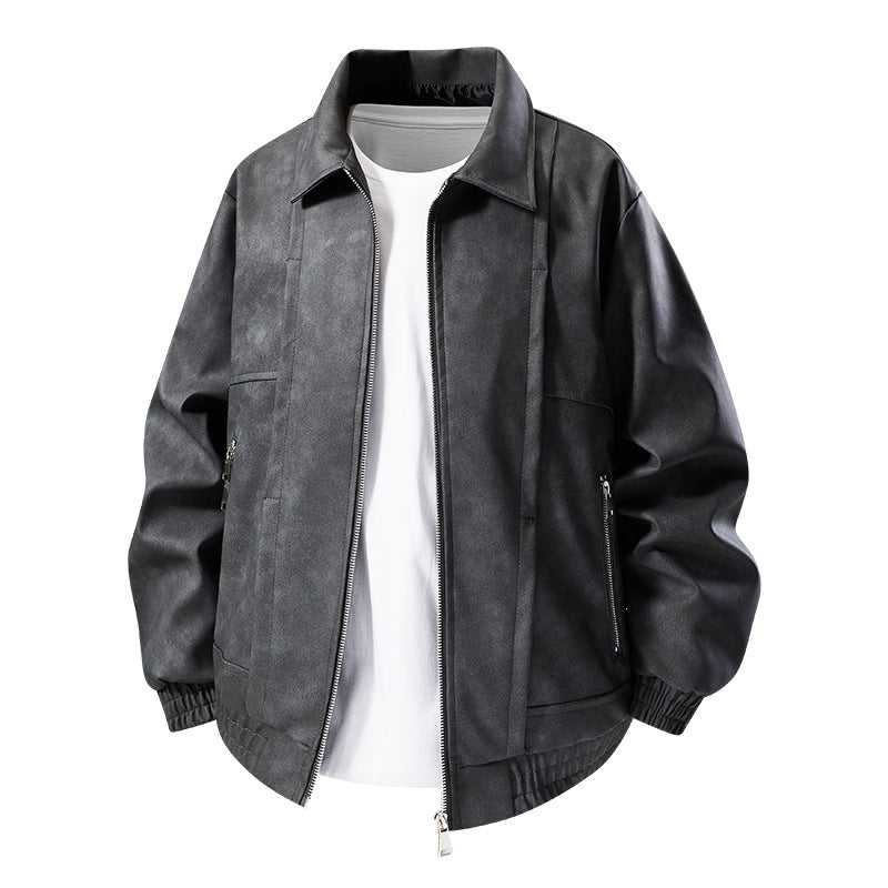 Herren Lässige Kunstlederjacke mit elastischen Bündchen Echo Archiv