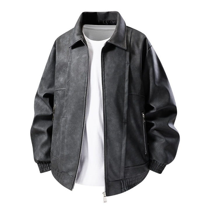 Herren Lässige Kunstlederjacke mit elastischen Bündchen Echo Archiv
