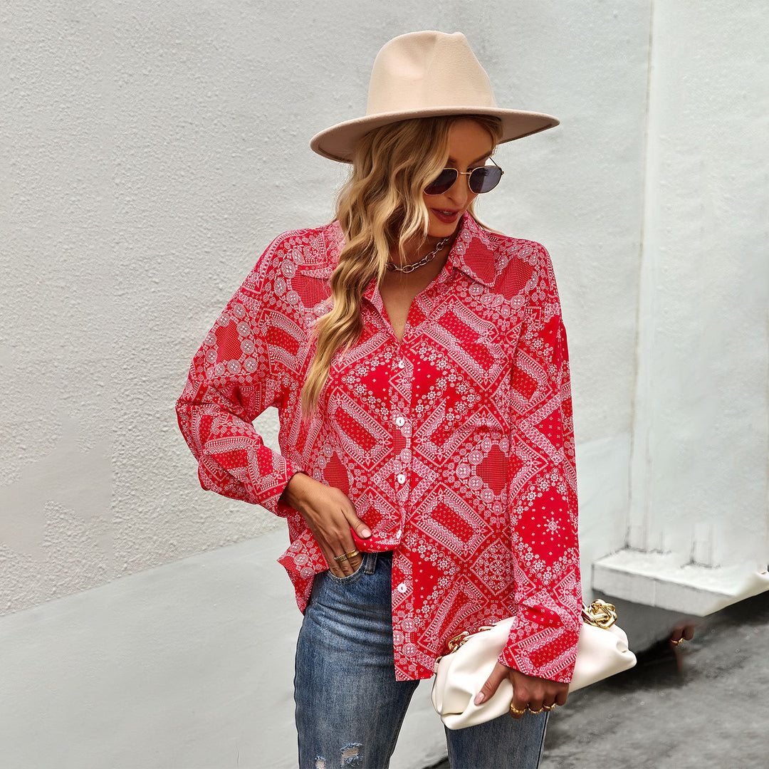 Damen lockere Paisley-Hemdbluse mit Button‑Down, Oversize‑Schnitt und 3/4‑Ärmeln – Élovi