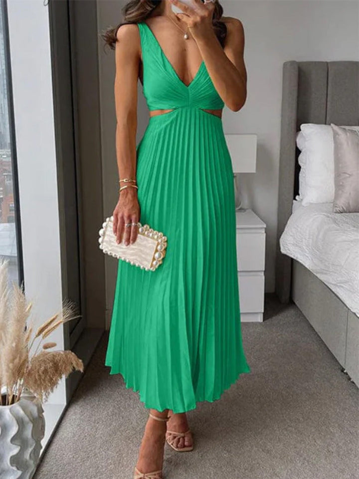 Damen Elegantes Maxikleid mit V-Ausschnitt und raffinierten Drapierungen Echoarchiv