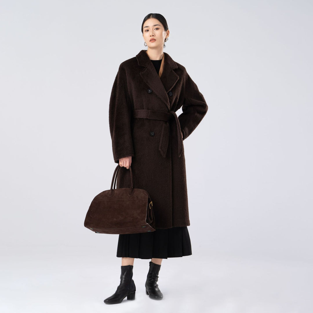 Damen Luxuriöser Doppelreihiger Fleece-Mantel Echoarchiv
