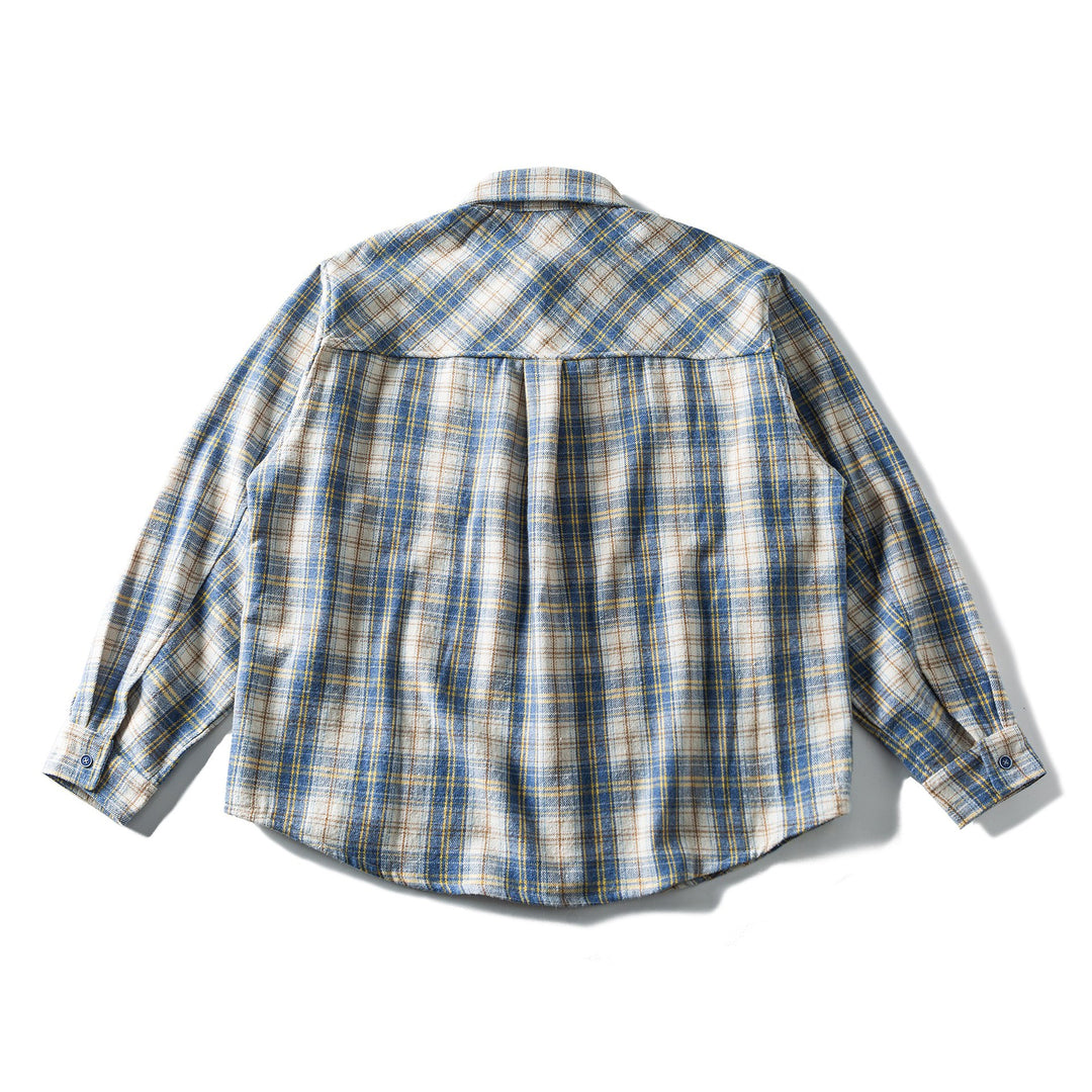 Unisex Lockeres Karomuster-Flanellhemd im Overshirt-Stil mit abgerundetem Saum Echoarchiv