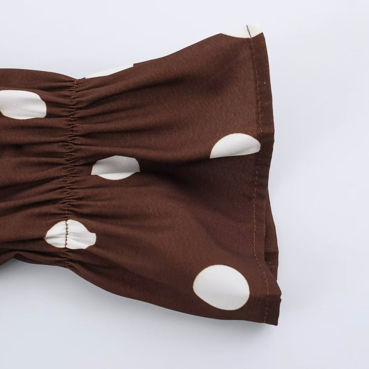 Damen Plissiertes Midikleid im Hemdblusenstil mit Taillennaht und Volantmanschetten Echoarchiv