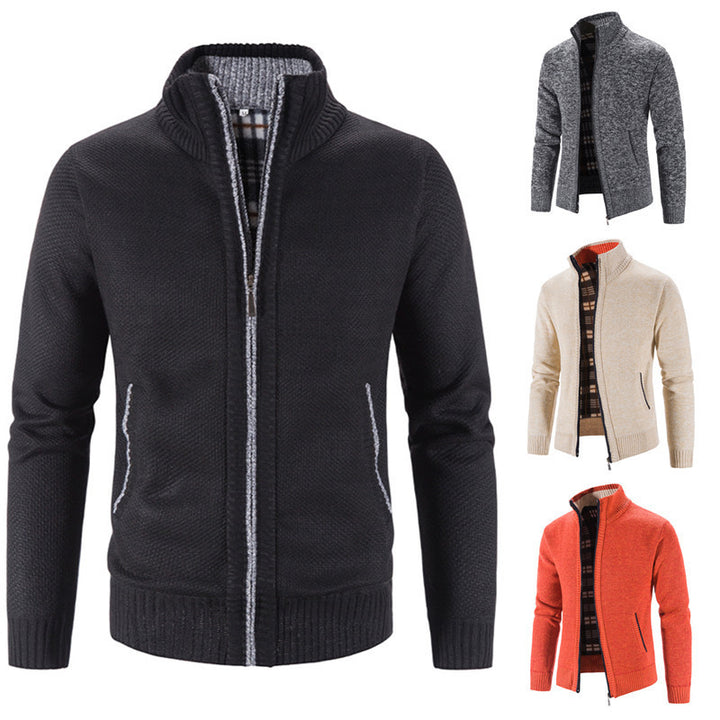 Herren Strickjacke mit strukturiertem Muster und hohem Stehkragen Echoarchiv