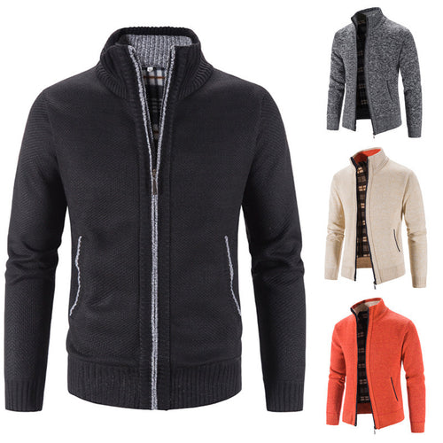 Herren Strickjacke mit strukturiertem Muster und hohem Stehkragen Echoarchiv