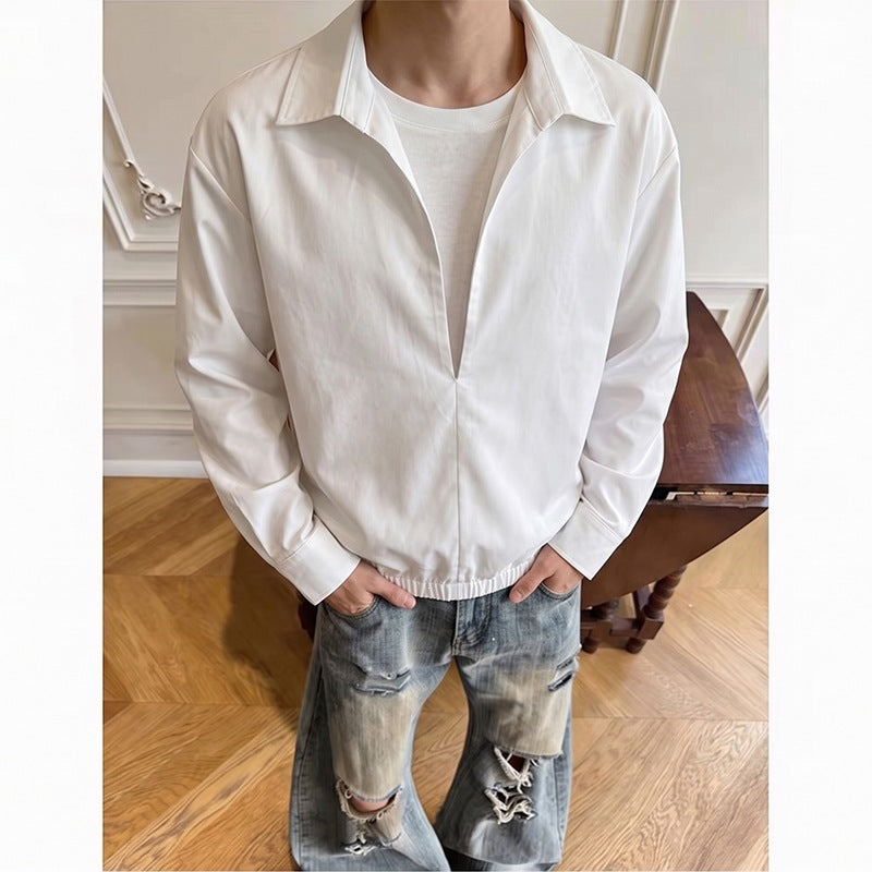 Damen Oversize-Bluse mit tiefem V-Ausschnitt, Hemdkragen und elastischem Saum Echo Archiv