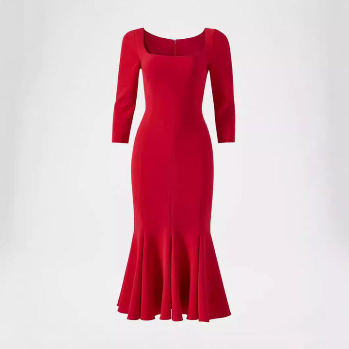 Damen Figurbetontes Midikleid mit quadratischem Ausschnitt und Meerjungfrauen-Saum Echoarchiv