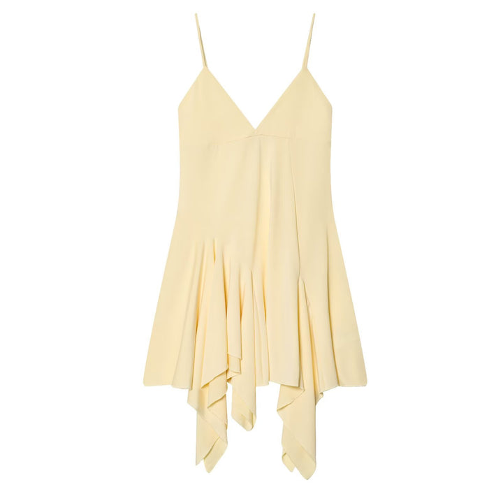 Damen fließendes Spaghetti-Trägerkleid mit asymmetrischem Saum und elegantem Faltenwurf Echo Archiv