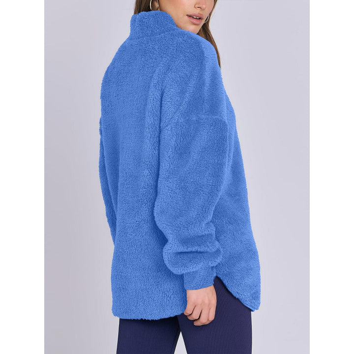Damen Flauschiger Oversize-Sherpa-Pullover mit Halbzip und Kängurutaschen Echo Archiv