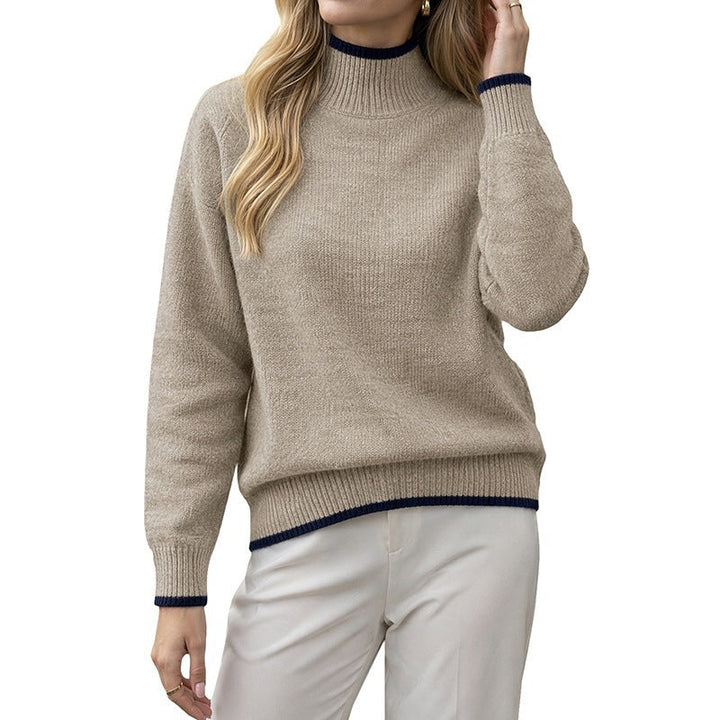 Damen Kaschmir-Optik Stehkragenpullover mit kontrastierten Bündchen Echoarchiv