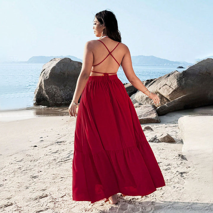 Damen Maxikleid mit tiefem V-Ausschnitt und elastischem Taillenbund Echo Archiv