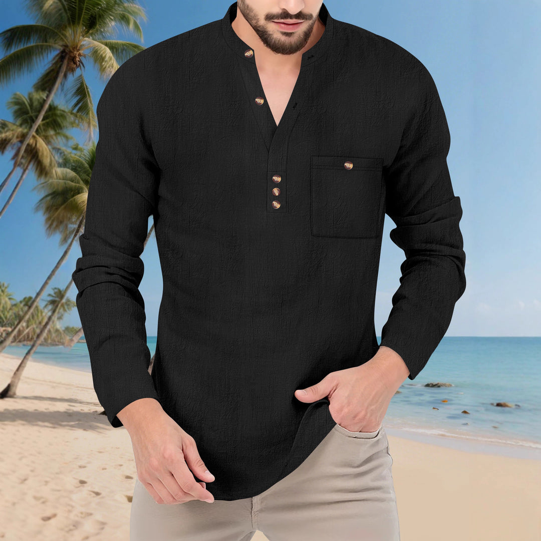Herren Langarmshirt mit Knopfleiste und praktischer Brusttasche Echoarchiv