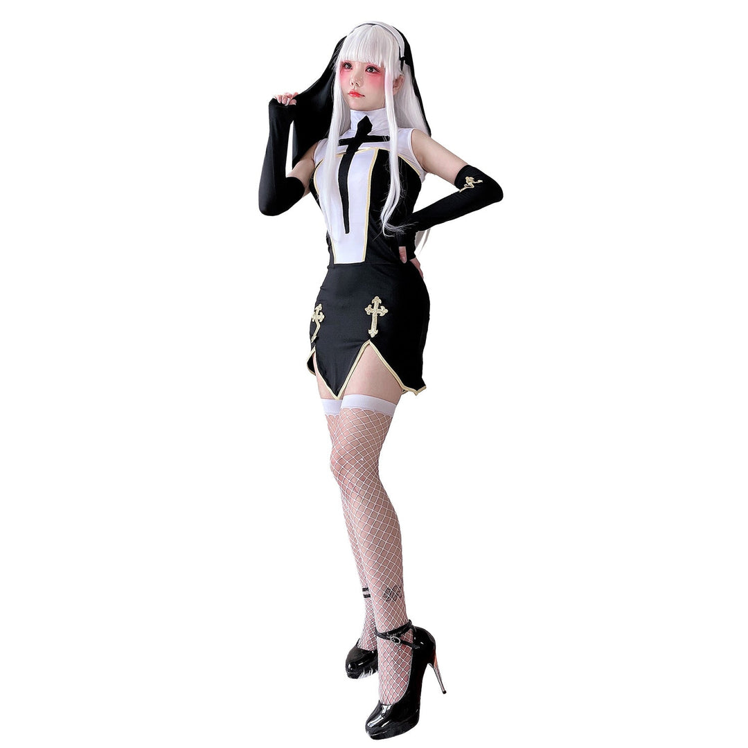 Damen Gothic Minikleid mit Spitzenärmeln und Kreuzdetails Echo Archiv