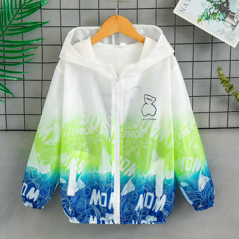 Unisex nan leichte Kapuzenjacke mit Comic-Bären-Print, Windbreaker-Stoff und elastischem Saum  Echo Archiv