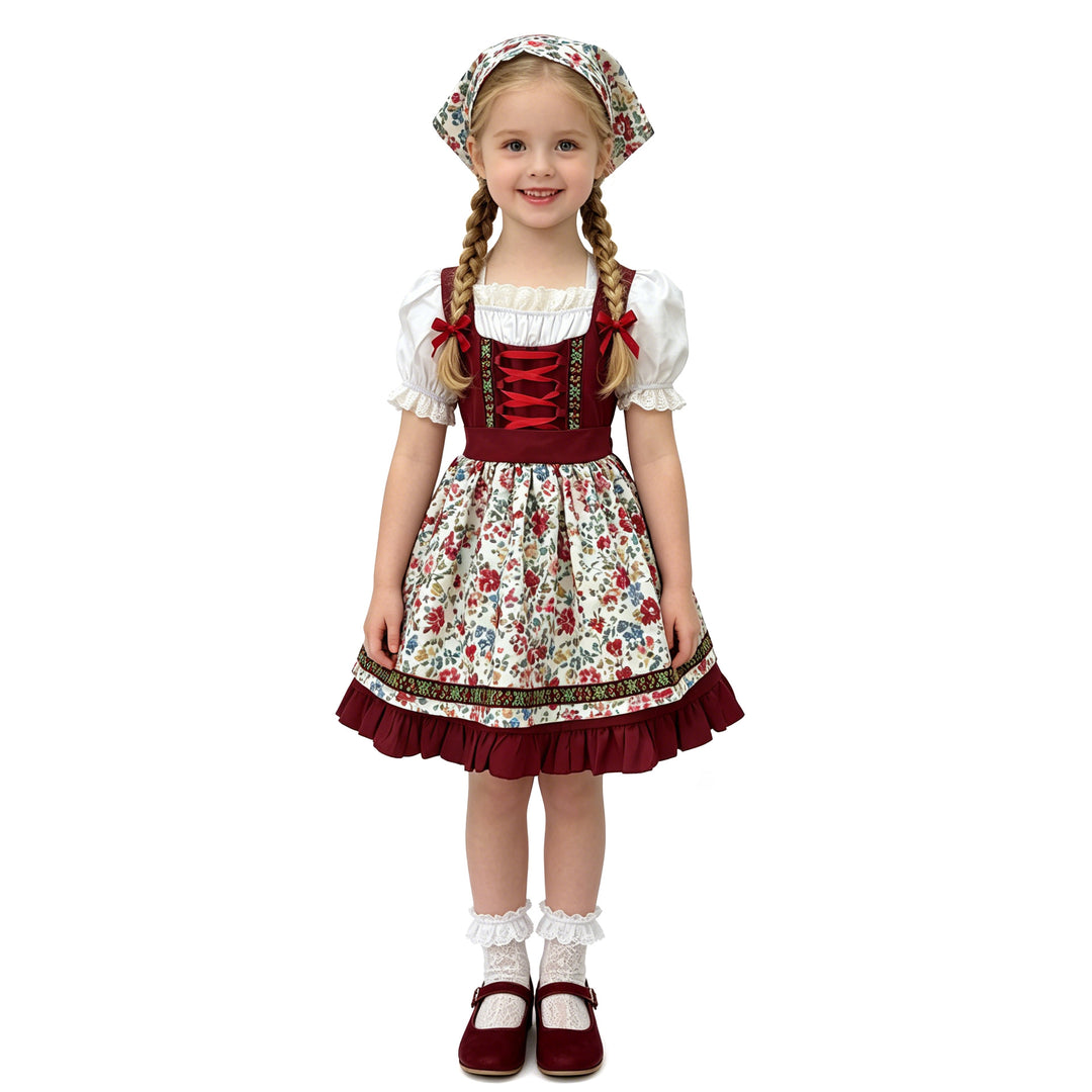 Damen nan traditionelles Kinderdirndl-Set mit bestickter Schürze, Rüschenbluse und Halstuch Echo Archiv