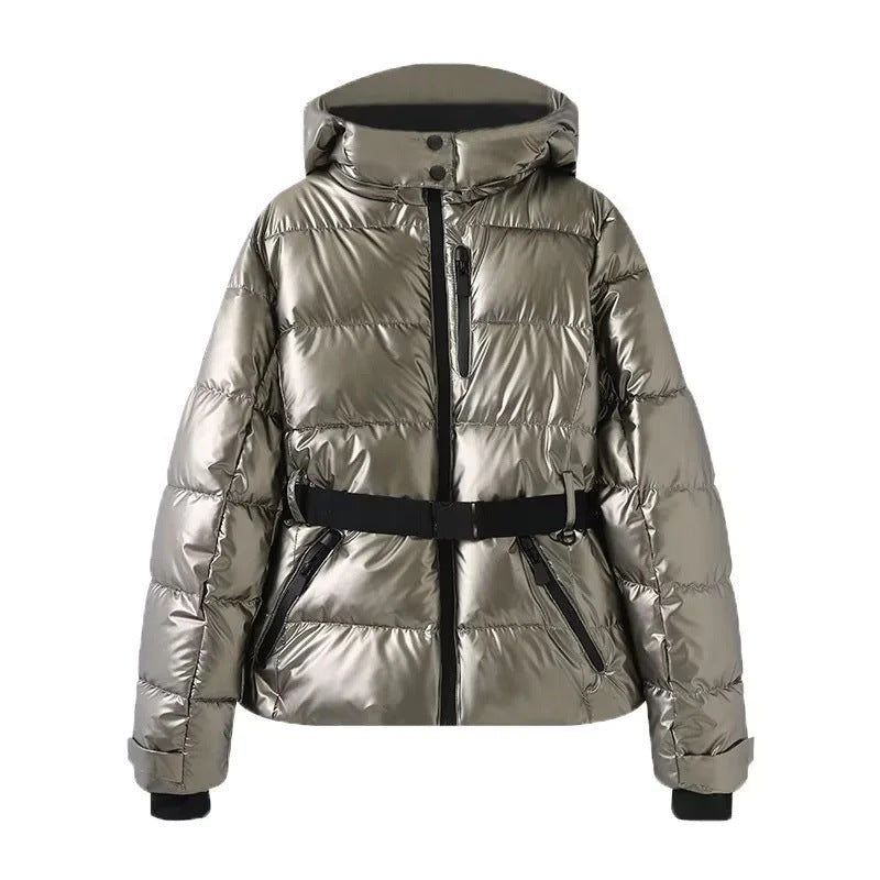 Damen 100+ gesteppte Ski- und Winterjacke mit Kapuze, Taillengürtel & wasserdichten Reißverschlüssen Echo Archiv