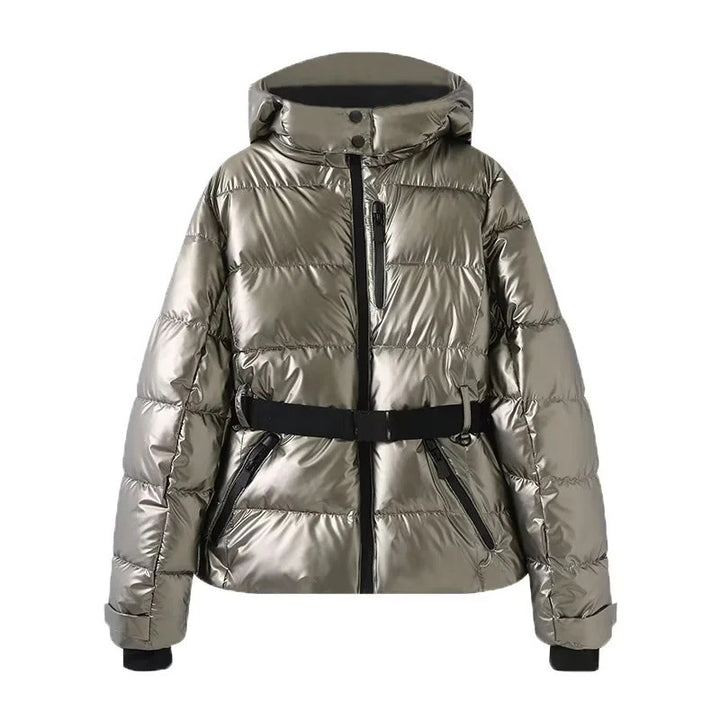 Damen 100+ gesteppte Ski- und Winterjacke mit Kapuze, Taillengürtel & wasserdichten Reißverschlüssen Echo Archiv