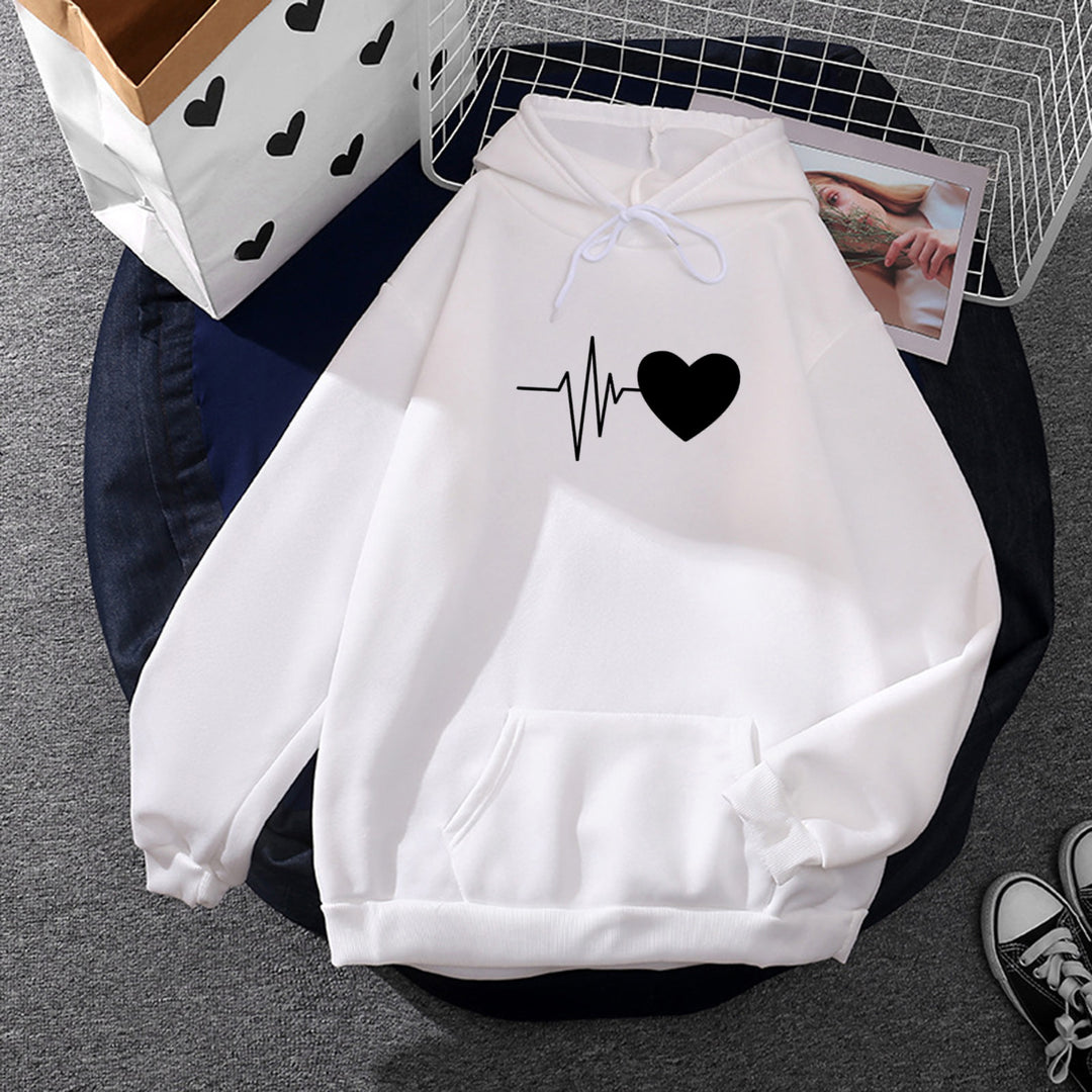 Damen Kapuzenpullover mit Fingerherz-Print, Oversize-Schnitt und Kängurutasche – Auréline